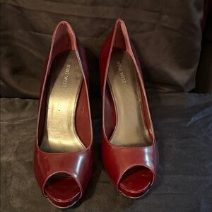 Nine West Burgundy Peep Toe Heels